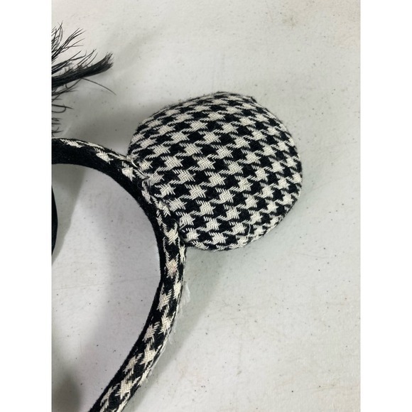 Houndstooth Mickey Ears Black White Disney Parks Stylish Classic Hat Cap DAMAGED - Picture 9 of 10